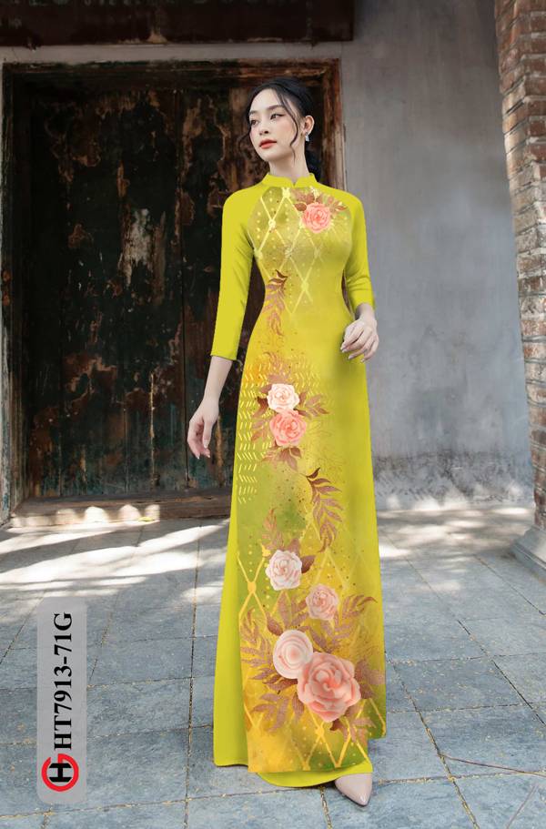 Vải Áo Dài Hoa Hồng kiểu mới AD HT7913 35 Vải Áo Dài Hoa Hồng kiểu mới AD HT7913