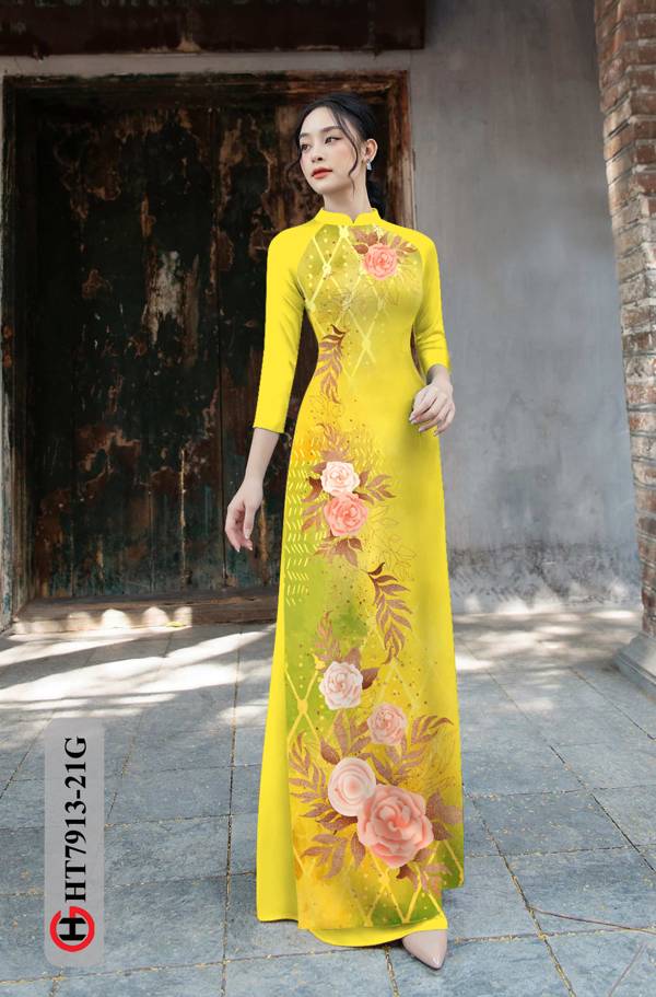 Vải Áo Dài Hoa Hồng kiểu mới AD HT7913 39 Vải Áo Dài Hoa Hồng kiểu mới AD HT7913