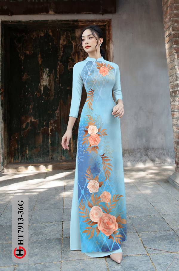 Vải Áo Dài Hoa Hồng kiểu mới AD HT7913 42 Vải Áo Dài Hoa Hồng kiểu mới AD HT7913