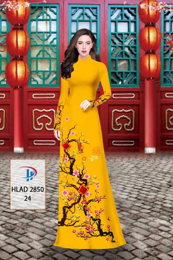 Vải Áo Dài Tết Hoa Mai kiểu mới AD HLAD 2850 59 Vải Áo Dài Tết Hoa Mai kiểu mới AD HLAD 2850