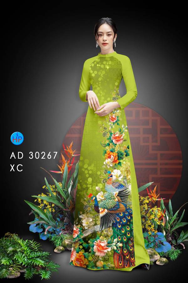 Vải Áo Dài Chim Công Và Hoa mới ra AD 30267