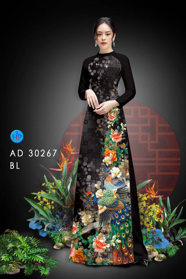 Vải Áo Dài Chim Công Và Hoa mới ra AD 30267