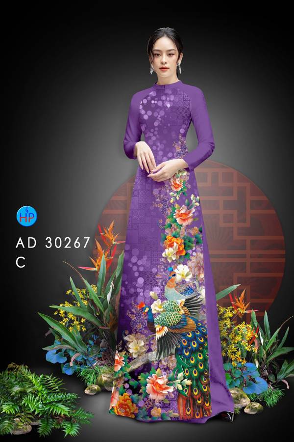 Vải Áo Dài Chim Công Và Hoa mới ra AD 30267