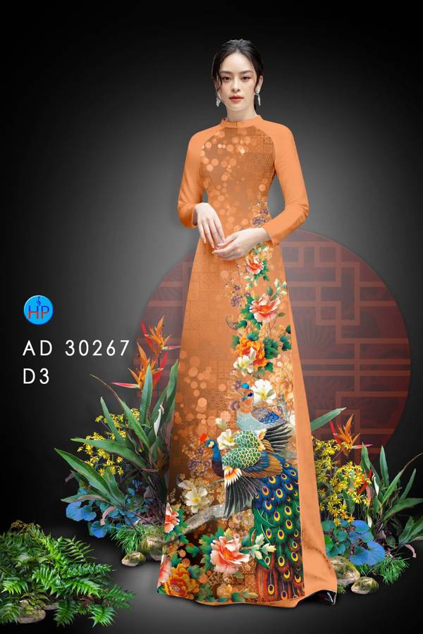 Vải Áo Dài Chim Công Và Hoa mới ra AD 30267