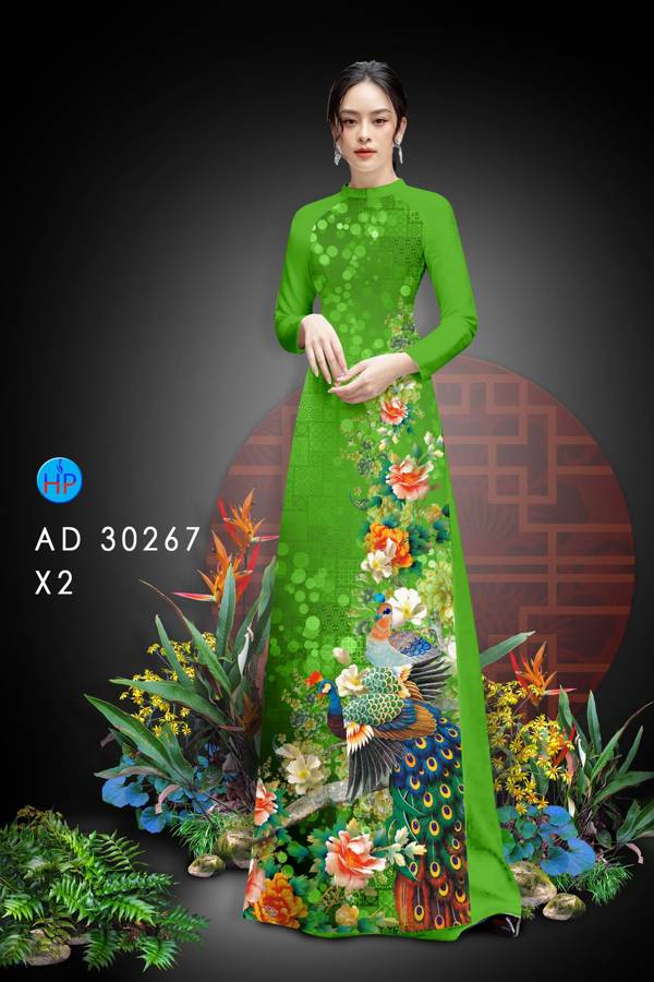 Vải Áo Dài Chim Công Và Hoa mới ra AD 30267