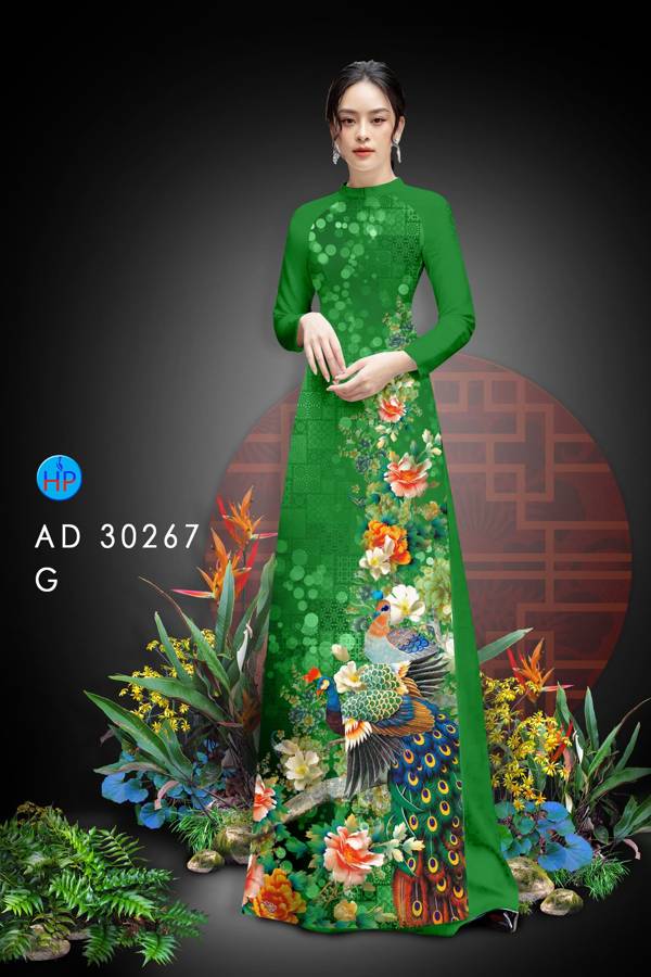 Vải Áo Dài Chim Công Và Hoa mới ra AD 30267