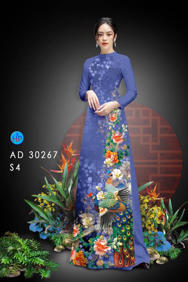 Vải Áo Dài Chim Công Và Hoa mới ra AD 30267