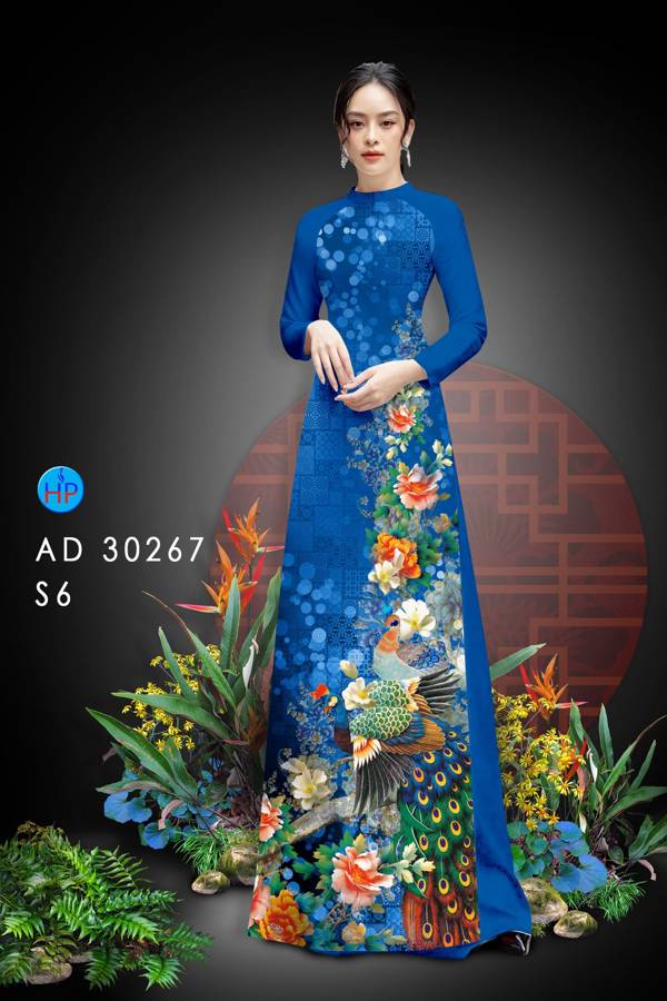 Vải Áo Dài Chim Công Và Hoa mới ra AD 30267