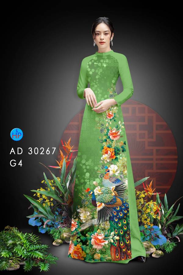 Vải Áo Dài Chim Công Và Hoa mới ra AD 30267