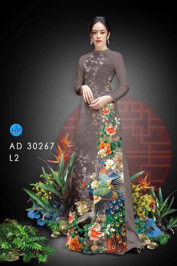 Vải Áo Dài Chim Công Và Hoa mới ra AD 30267