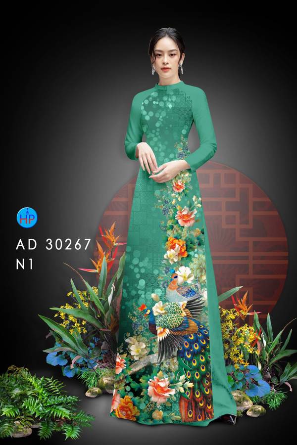 Vải Áo Dài Chim Công Và Hoa mới ra AD 30267