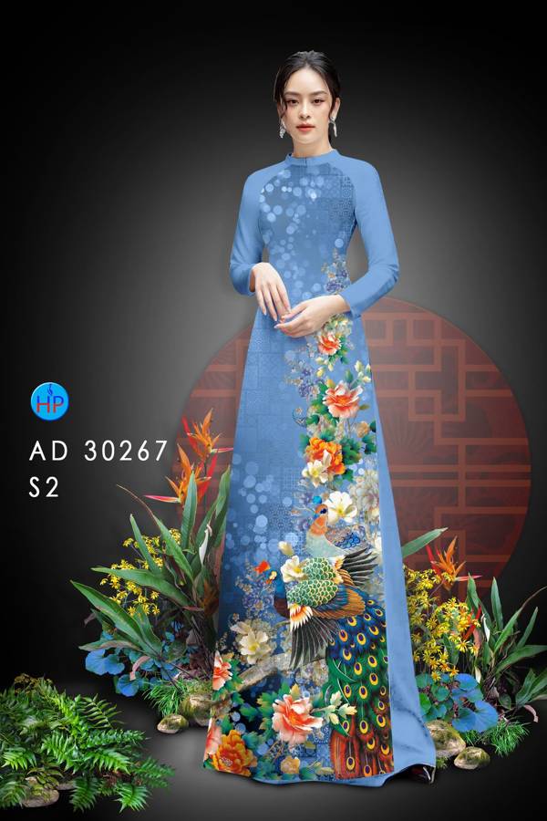 Vải Áo Dài Chim Công Và Hoa mới ra AD 30267