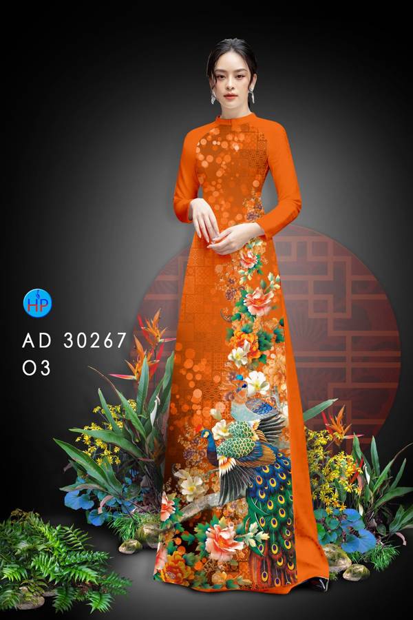 Vải Áo Dài Chim Công Và Hoa mới ra AD 30267