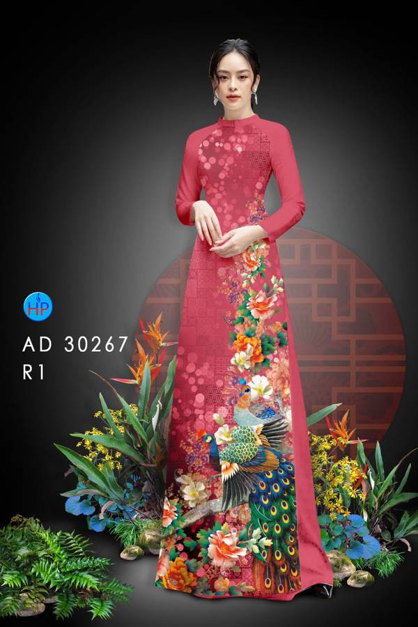 Vải Áo Dài Chim Công Và Hoa mới ra AD 30267