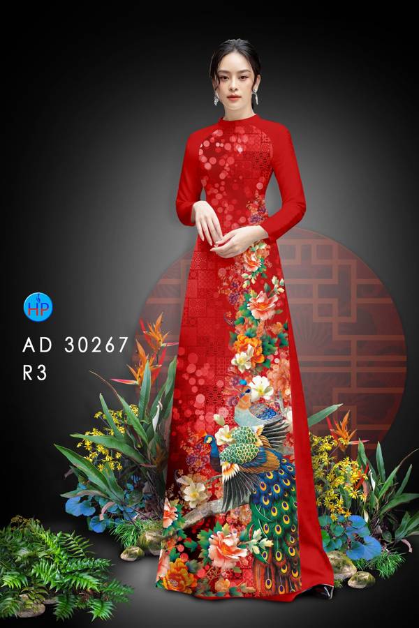 Vải Áo Dài Chim Công Và Hoa mới ra AD 30267