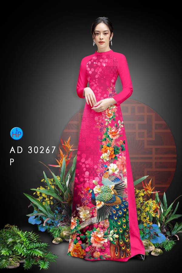 Vải Áo Dài Chim Công Và Hoa mới ra AD 30267