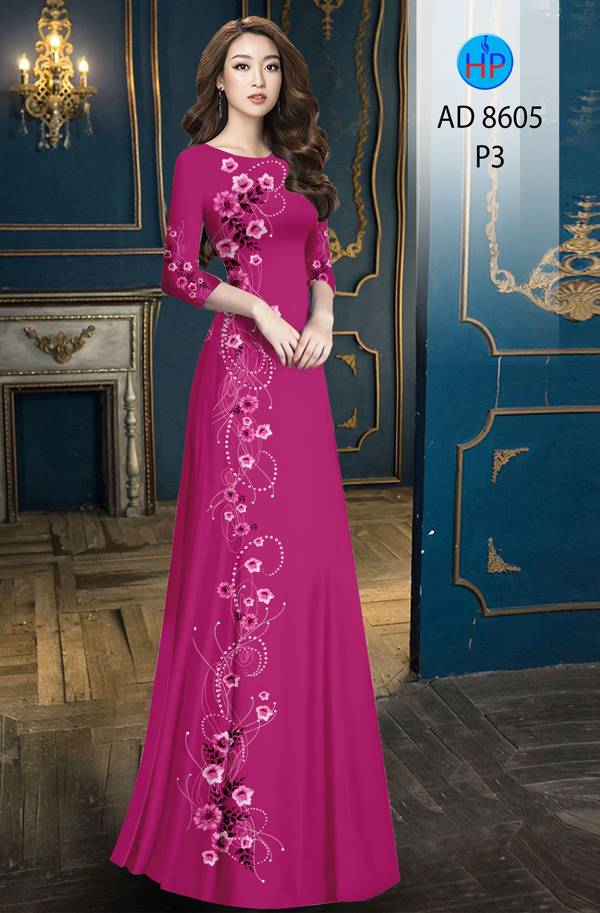 Vải Áo Dài Hoa In 3D mới ra AD 8605 48 Vải Áo Dài Hoa In 3D mới ra AD 8605