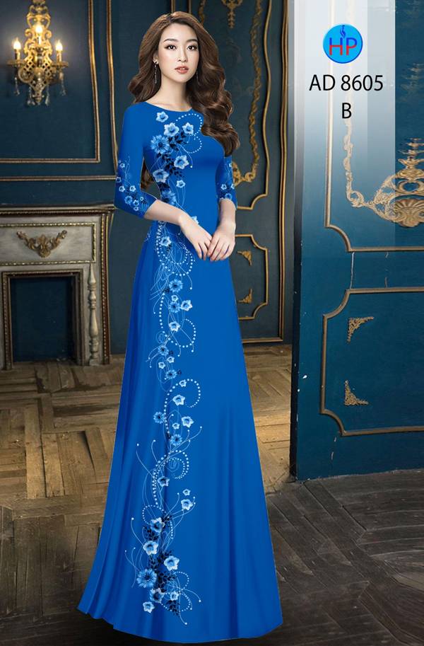 Vải Áo Dài Hoa In 3D mới ra AD 8605 56 Vải Áo Dài Hoa In 3D mới ra AD 8605