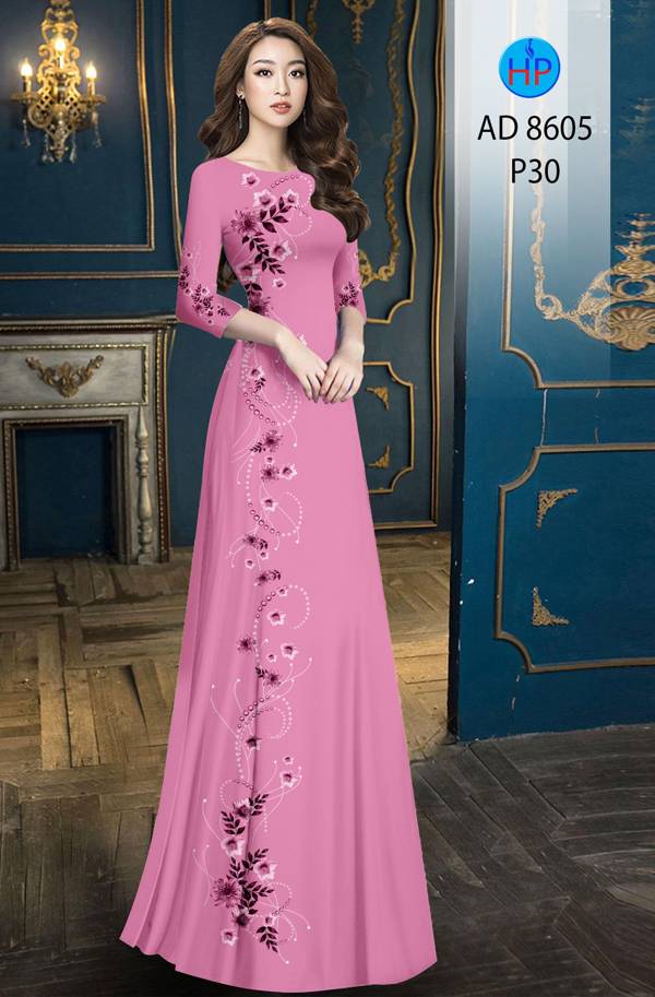 Vải Áo Dài Hoa In 3D mới ra AD 8605 55 Vải Áo Dài Hoa In 3D mới ra AD 8605