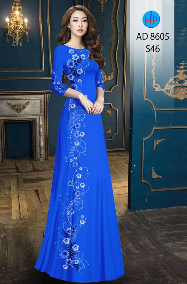 Vải Áo Dài Hoa In 3D mới ra AD 8605 54 Vải Áo Dài Hoa In 3D mới ra AD 8605