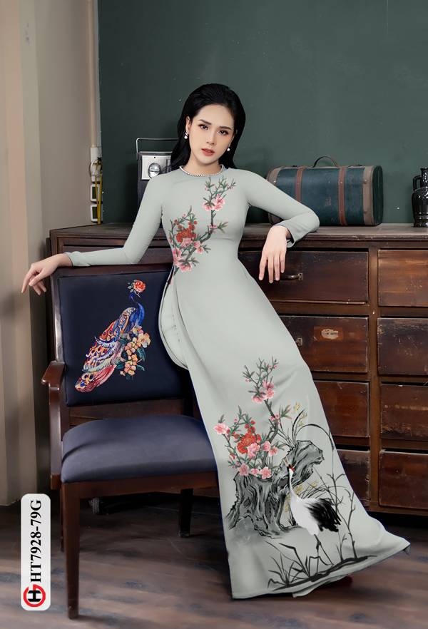 Vải Áo Dài Hoa Và Chim Hạc thiết kế 2021 AD HT7928 30 Vải Áo Dài Hoa Và Chim Hạc thiết kế 2021 AD HT7928