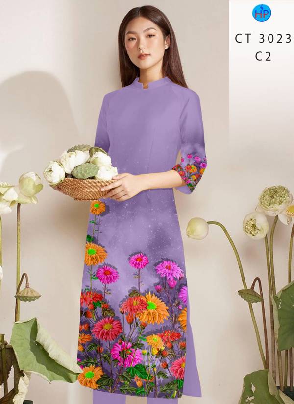 Vải Áo Dài Hoa Cúc thiết kế 2021 AD CT3023