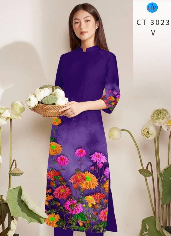 Vải Áo Dài Hoa Cúc thiết kế 2021 AD CT3023