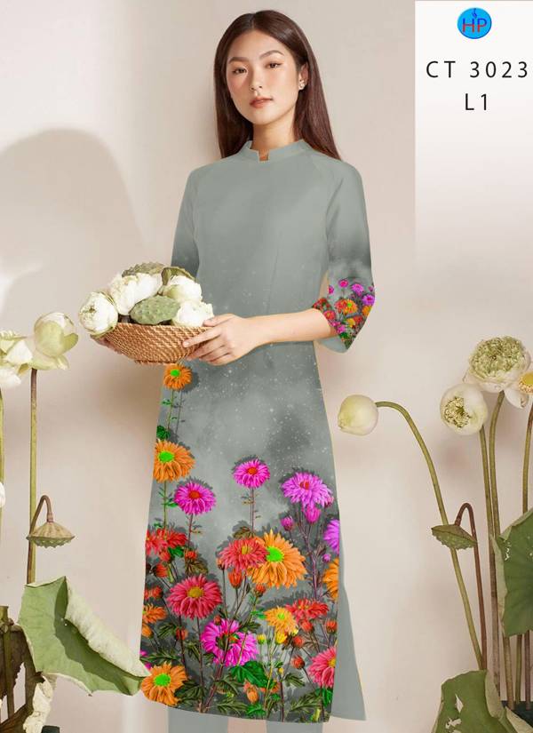 Vải Áo Dài Hoa Cúc thiết kế 2021 AD CT3023
