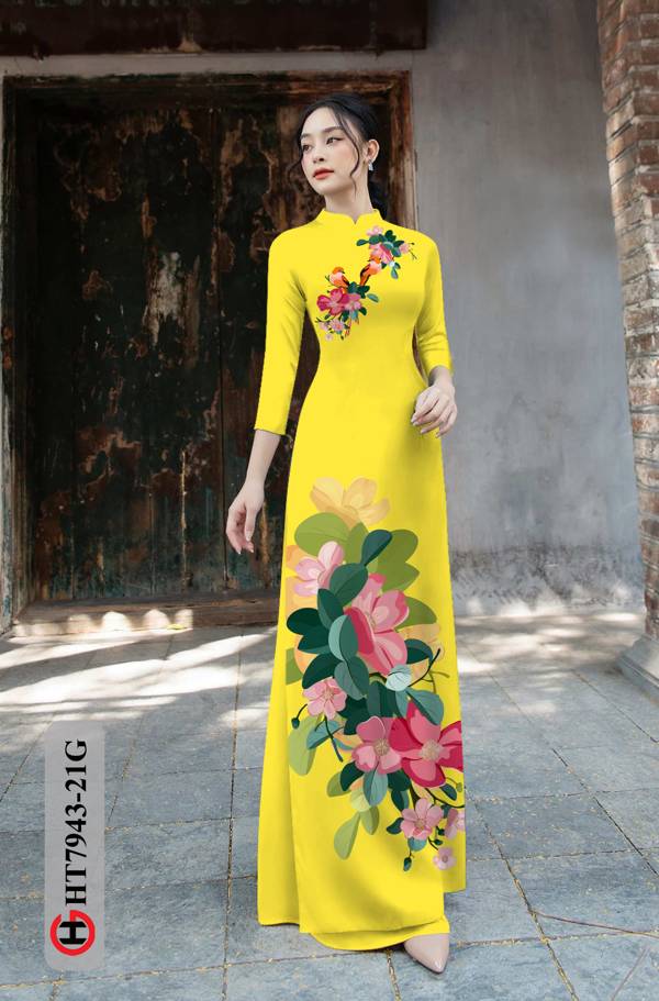 Vải Áo Dài Hoa In 3D kiểu mới AD HT7943 33 Vải Áo Dài Hoa In 3D kiểu mới AD HT7943