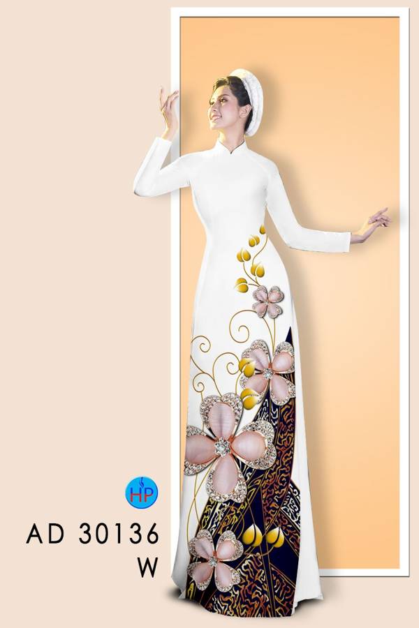 Vải Áo Dài Hoa In 3D kiểu mới AD 30136 38 Vải Áo Dài Hoa In 3D kiểu mới AD 30136