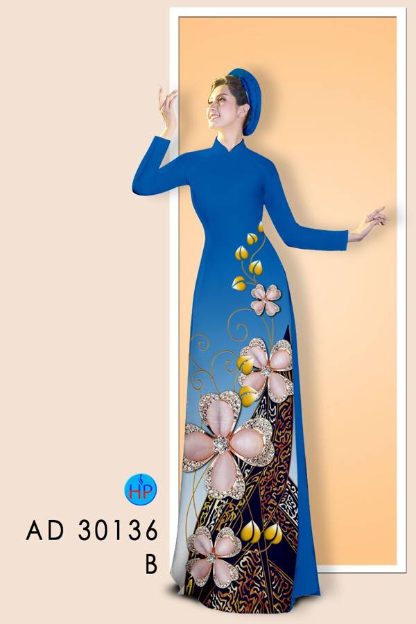 Vải Áo Dài Hoa In 3D kiểu mới AD 30136 40 Vải Áo Dài Hoa In 3D kiểu mới AD 30136