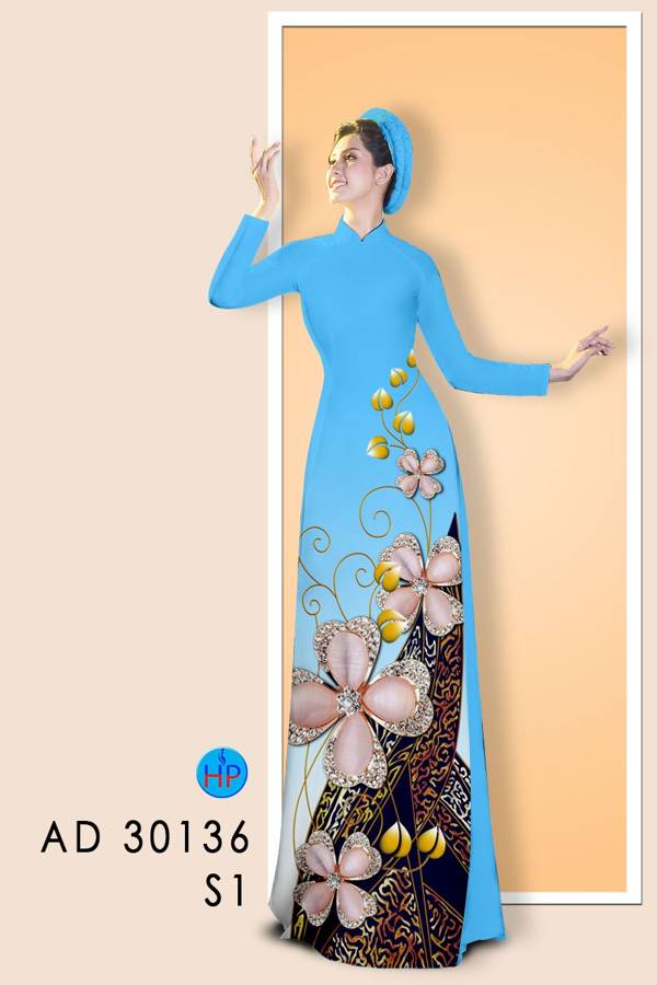 Vải Áo Dài Hoa In 3D kiểu mới AD 30136 48 Vải Áo Dài Hoa In 3D kiểu mới AD 30136