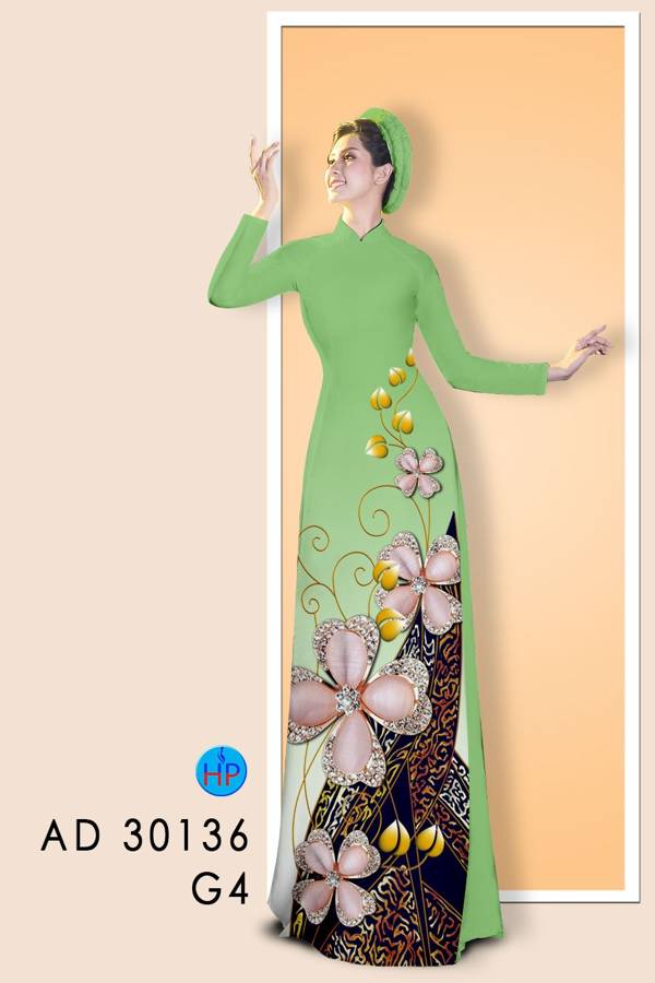 Vải Áo Dài Hoa In 3D kiểu mới AD 30136 44 Vải Áo Dài Hoa In 3D kiểu mới AD 30136