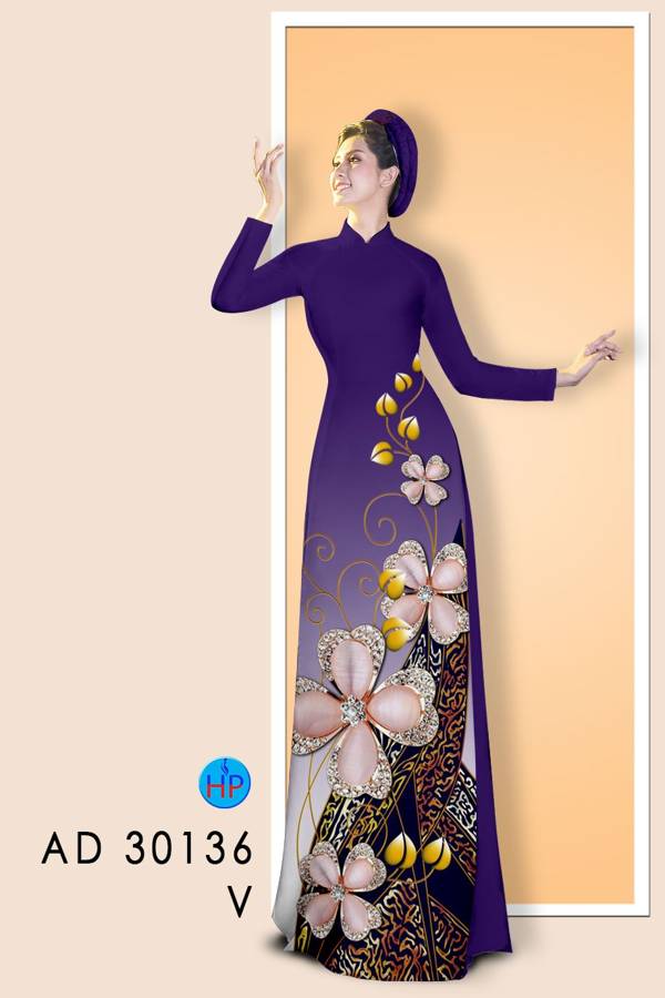 Vải Áo Dài Hoa In 3D kiểu mới AD 30136 51 Vải Áo Dài Hoa In 3D kiểu mới AD 30136