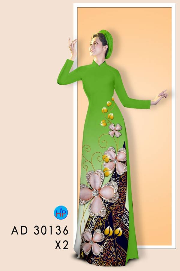 Vải Áo Dài Hoa In 3D kiểu mới AD 30136 52 Vải Áo Dài Hoa In 3D kiểu mới AD 30136