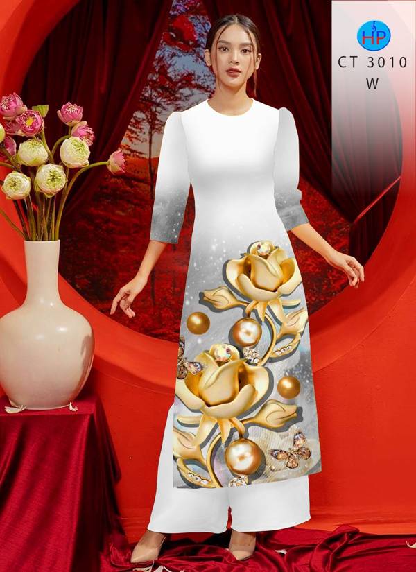 Vải Áo Dài Cách Tân Hoa Hồng kiểu mới AD CT3010