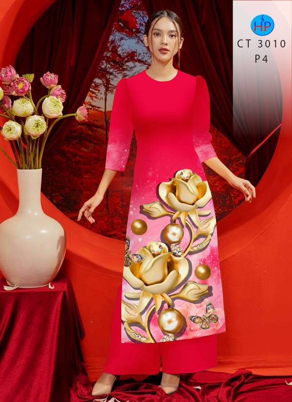 Vải Áo Dài Cách Tân Hoa Hồng kiểu mới AD CT3010