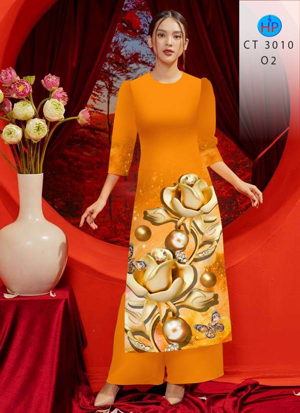 Vải Áo Dài Cách Tân Hoa Hồng kiểu mới AD CT3010