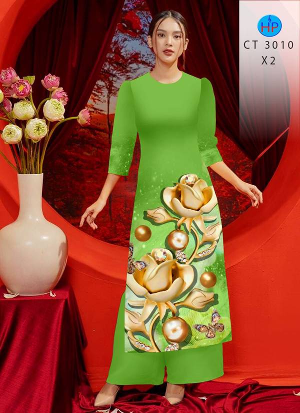 Vải Áo Dài Cách Tân Hoa Hồng kiểu mới AD CT3010