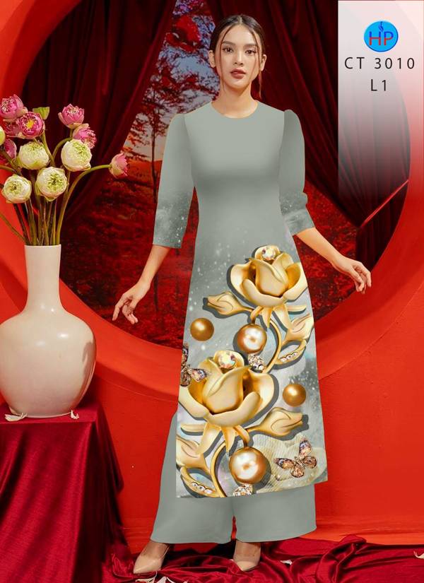 Vải Áo Dài Cách Tân Hoa Hồng kiểu mới AD CT3010