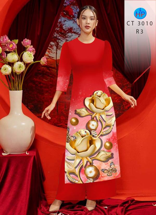 Vải Áo Dài Cách Tân Hoa Hồng kiểu mới AD CT3010