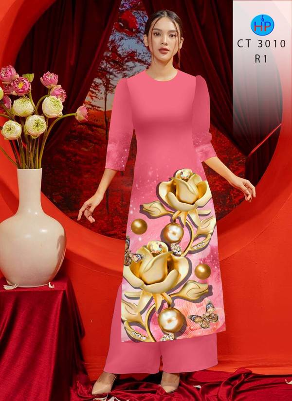 Vải Áo Dài Cách Tân Hoa Hồng kiểu mới AD CT3010