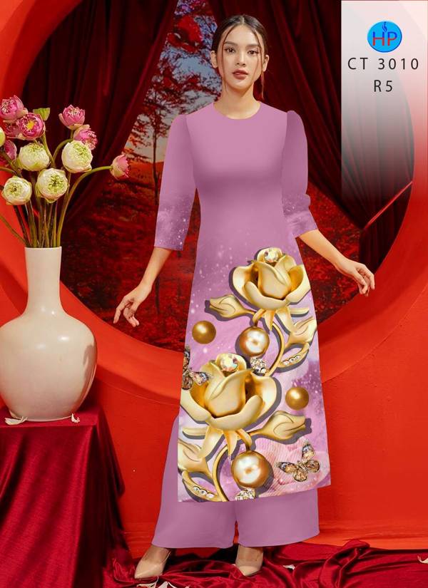 Vải Áo Dài Cách Tân Hoa Hồng kiểu mới AD CT3010