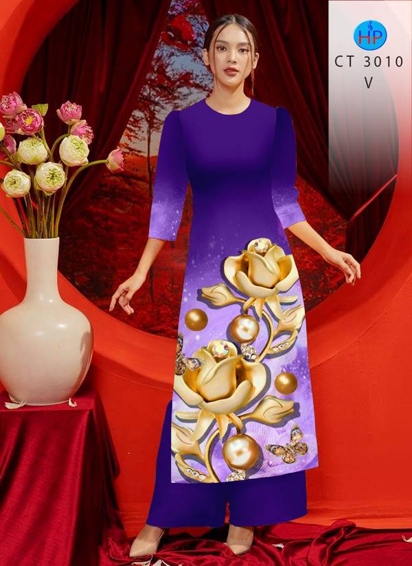 Vải Áo Dài Cách Tân Hoa Hồng kiểu mới AD CT3010