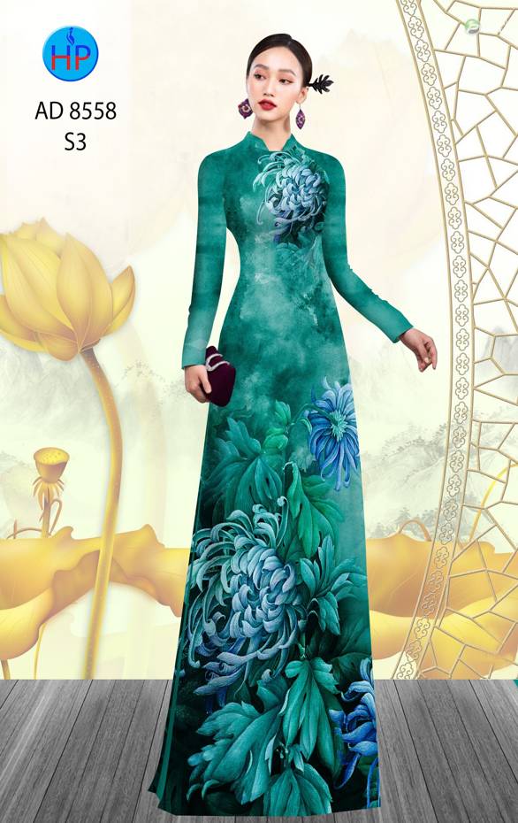 Vải Áo Dài Hoa Cúc kiểu mới AD 8558 40 Vải Áo Dài Hoa Cúc kiểu mới AD 8558