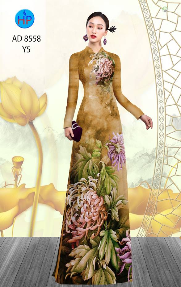 Vải Áo Dài Hoa Cúc kiểu mới AD 8558 48 Vải Áo Dài Hoa Cúc kiểu mới AD 8558