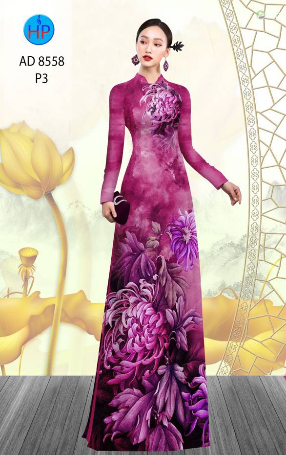 Vải Áo Dài Hoa Cúc kiểu mới AD 8558 51 Vải Áo Dài Hoa Cúc kiểu mới AD 8558