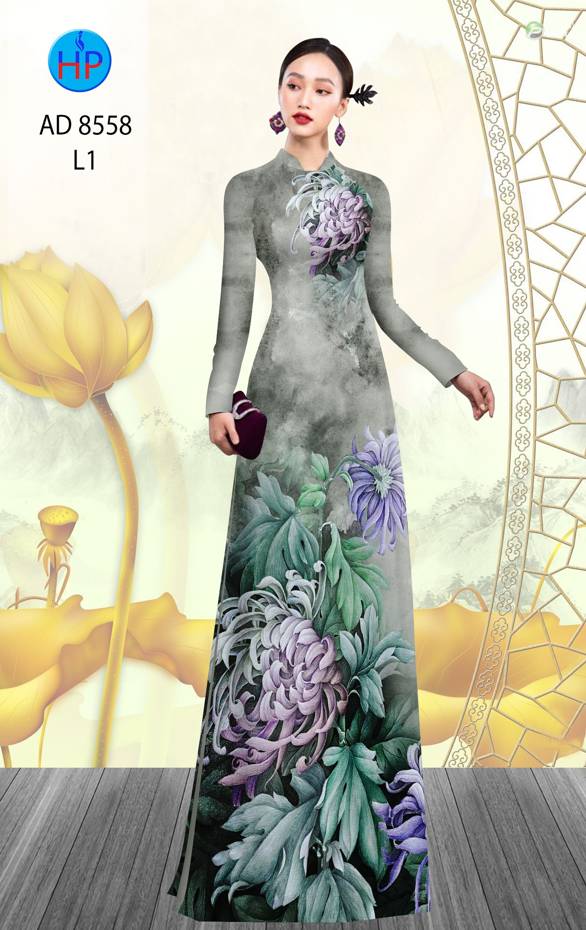 Vải Áo Dài Hoa Cúc kiểu mới AD 8558 50 Vải Áo Dài Hoa Cúc kiểu mới AD 8558