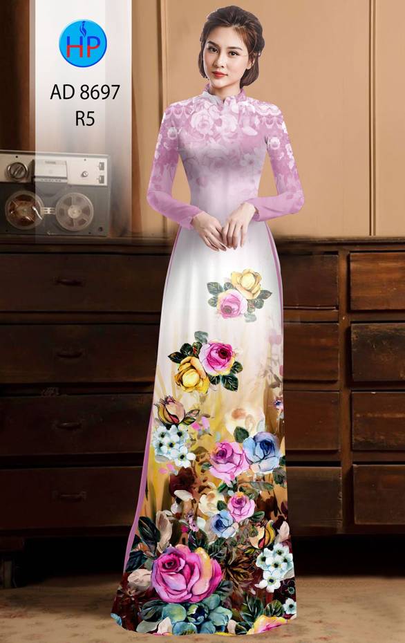 Vải Áo Dài Hoa Hồng kiểu mới AD 8697 38 Vải Áo Dài Hoa Hồng kiểu mới AD 8697
