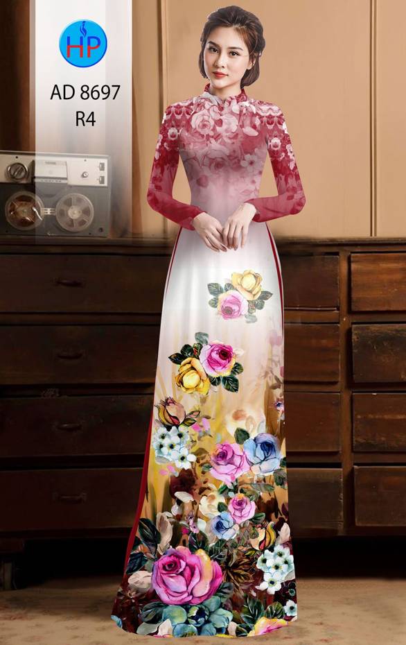 Vải Áo Dài Hoa Hồng kiểu mới AD 8697 42 Vải Áo Dài Hoa Hồng kiểu mới AD 8697